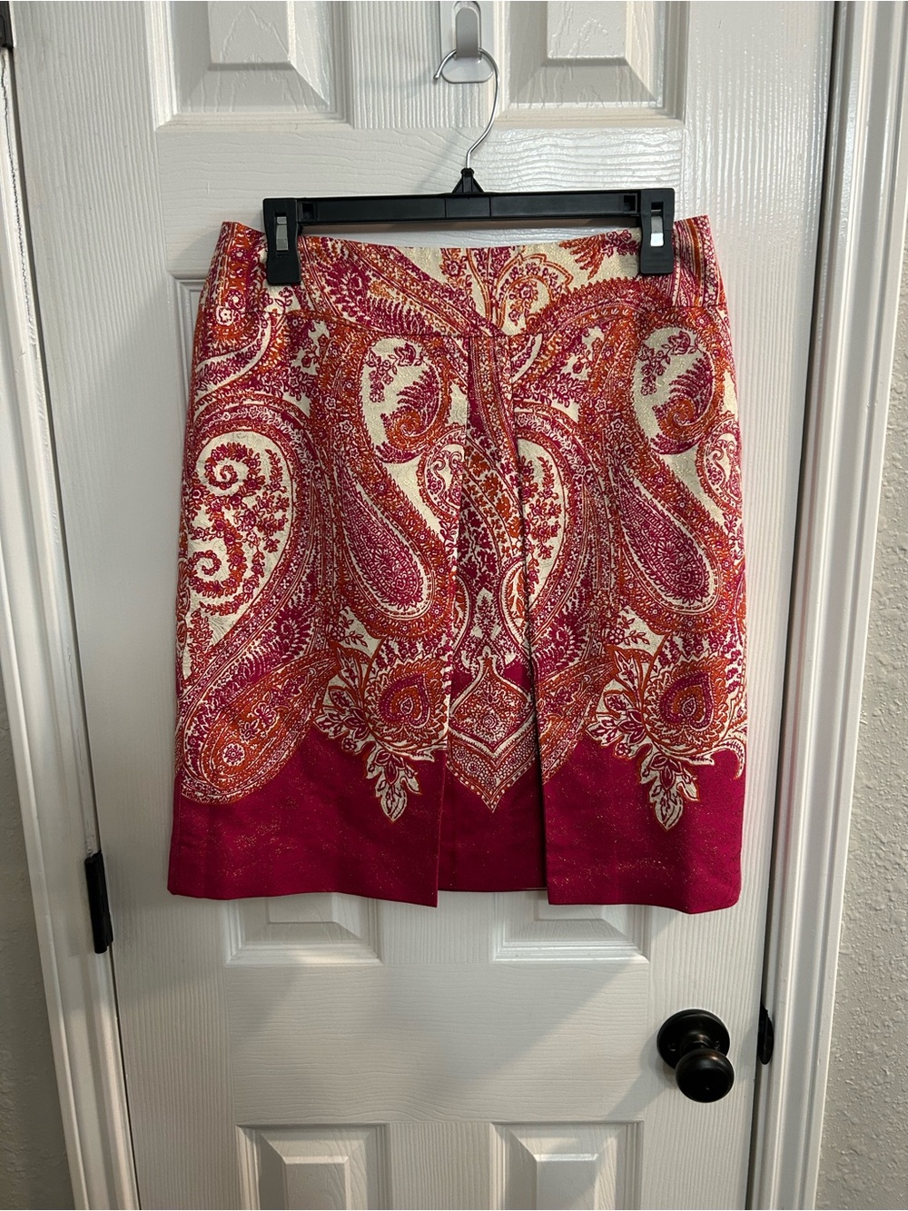 Ann Taylor Pink Orange Ivory Shimmery Paisley Front Pleat Skirt Size 4